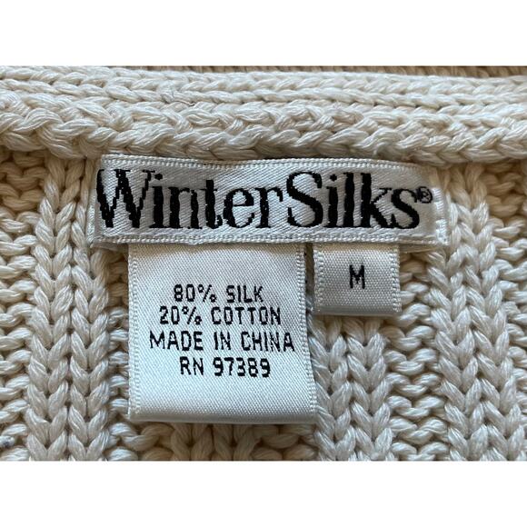 Winter Silks Silk Blend Ivory Long Cardigan Coat Toggle Buttons Shawl Collar M - Picture 8 of 13